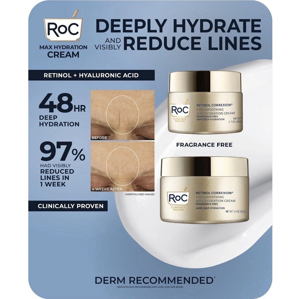 RoC Retinol Correxion Line Smoothing Max Hydration Cream Fragrance Free 2 Pack